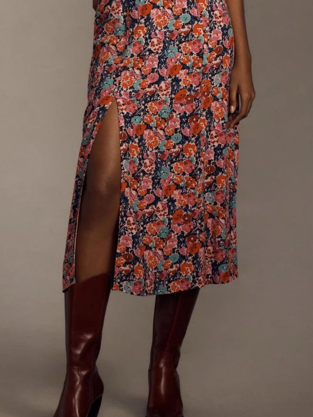 Maeve Anthropologie Lille Side Slit Midi Skirt Floral